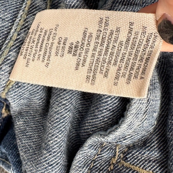 Free People Hooded Denim Jacket Blue Distressed Mixed Media Knit Sleeves Large - Picture 8 of 10